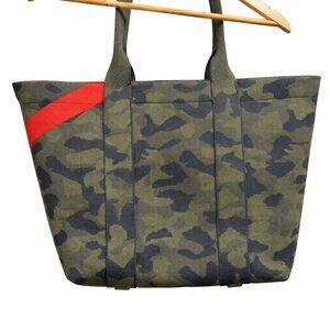 Rothy's large Green Camouflage Tote with Red Stripe